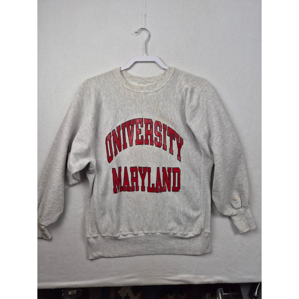 Vintage University of Maryland Sweatshirt Gray Red Pullover Crewneck Medium 90's